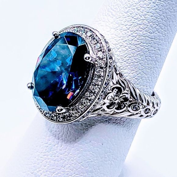 BNIB! BERRICLE STERLING SILVER OVAL SIMULATED SAPPHIRE RHODIUM PLTD RING- SIZE 6 - Picture 10 of 15